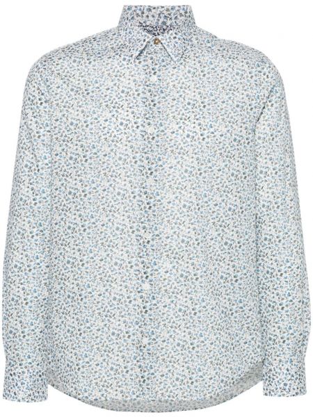 Памучна дълга риза на цветя с принт Paul Smith бяло