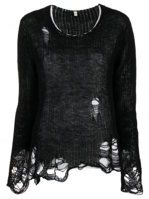 Кашмирен пуловер с разкъсвания R13 черно