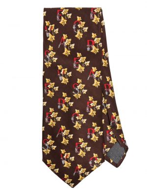 Hodvábna kravata s potlačou Versace Pre-owned hnedá