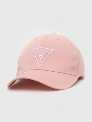 Памучна шапка с апликация Guess розово