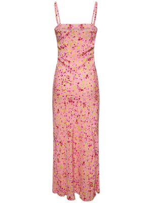Sukienka długa w kwiatki z nadrukiem żakardowa Rotate różowa