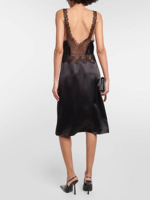 Svilena satenska haljina s čipkom Saint Laurent crna