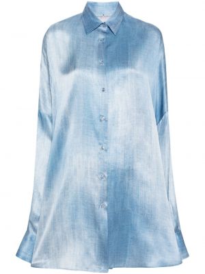 Jedwabna koszula jeansowa z nadrukiem Ermanno Scervino niebieska