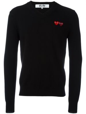 Вълнен пуловер със сърца Comme Des Garçons Play черно