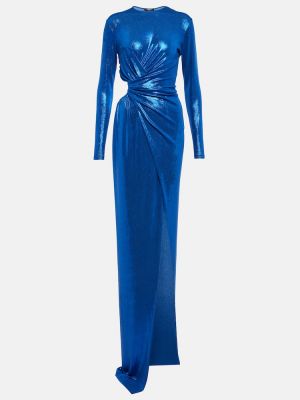 Drapované džerzej dlouhé šaty Balmain modrá