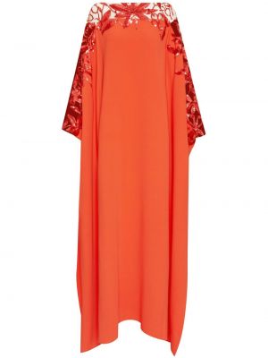 Siuvinėtas suknele kokteiline su blizgučiais Oscar De La Renta raudona