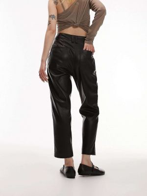 Плиссированные кожаные брюки с высокой талией Topshop Petite черные