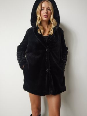 Oversized kabát s kapucňou Happiness İstanbul čierna