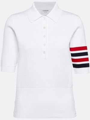 Памучна поло тениска Thom Browne бяло