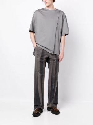 Asimetriškas medvilninis siuvinėtas marškinėliai Songzio pilka