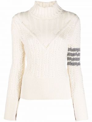 Długi sweter wełniane w paski z długim rękawem Thom Browne - biały