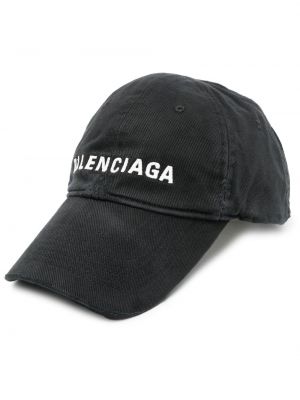 Czarna haftowana czapka z daszkiem bawełniana Balenciaga