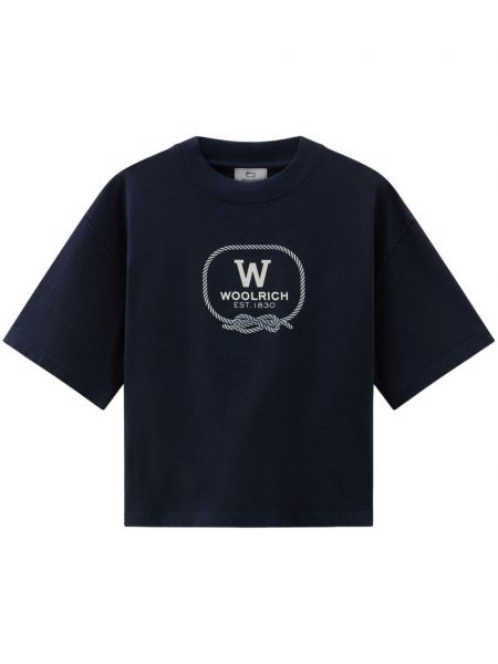 Bavlněné tričko s potiskem Woolrich modré