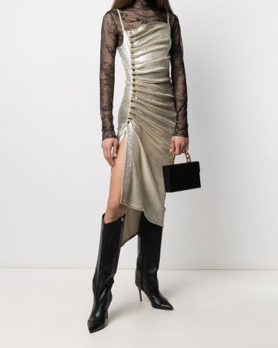 Sukienka koktajlowa na guziki plisowana Paco Rabanne złota