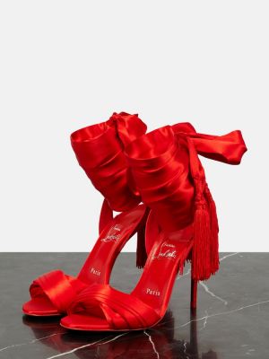 Sandale din satin Christian Louboutin roșu