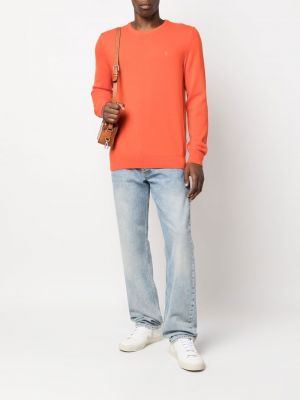 Vilnonis medvilninis megztinis apvaliu kaklu Polo Ralph Lauren oranžinė