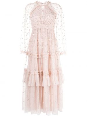 Коктейлна рокля с пайети Needle & Thread розово