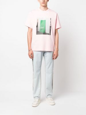 Kokvilnas t-krekls ar apdruku Helmut Lang rozā
