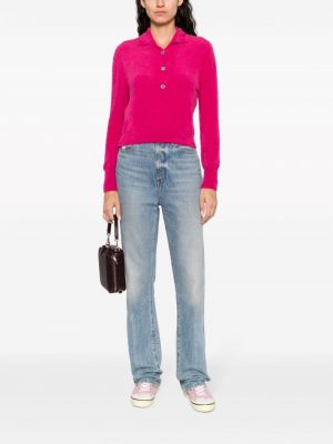 Megztas polo marškinėliai Moschino Jeans rožinė