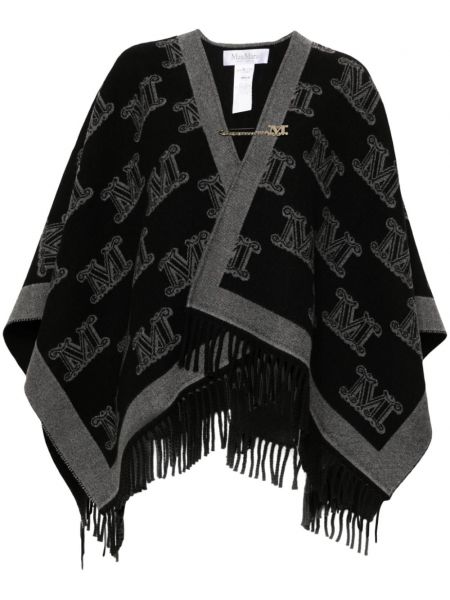 Poncho i uld med print Max Mara sort