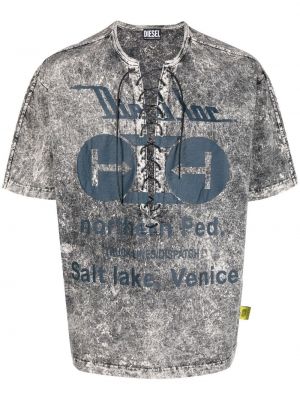Тениска с връзки с протрити краища с дантела Diesel