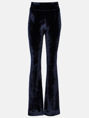 Sametové rovné kalhoty s vysokým pasem Galvan modré