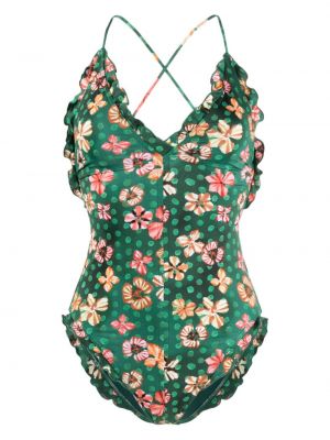 Kupaći kostim s cvjetnim printom s printom Ulla Johnson zelena