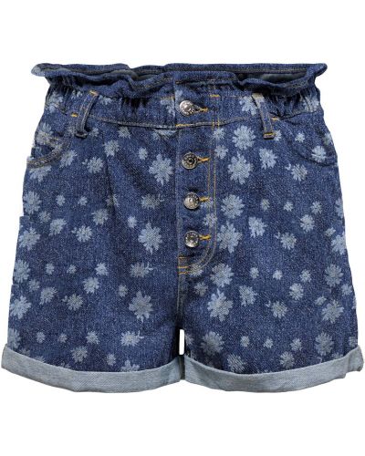 Kvetinové bavlnené džínsy s vysokým pásom Only Petite - modrá