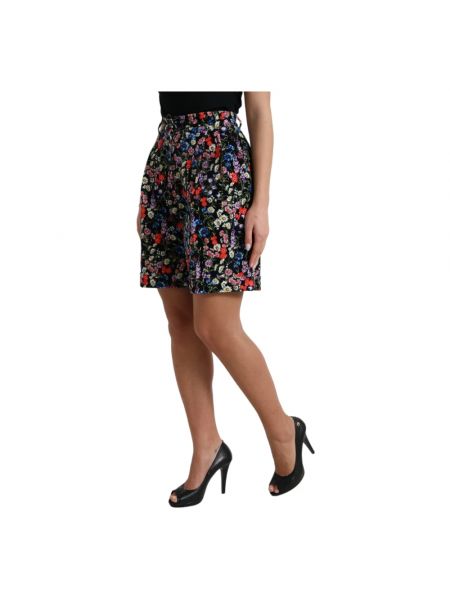Pantalones cortos de algodón de flores con estampado Dolce & Gabbana negro