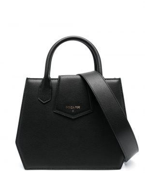 Kožená nákupná taška s potlačou Patrizia Pepe čierna