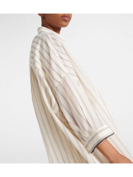Pruhovaná bavlnená hodvábna košeľa Brunello Cucinelli béžová