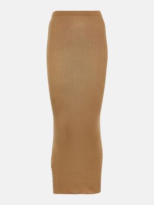 Hedvábné dlouhá sukně s vysokým pasem Prada hnědé