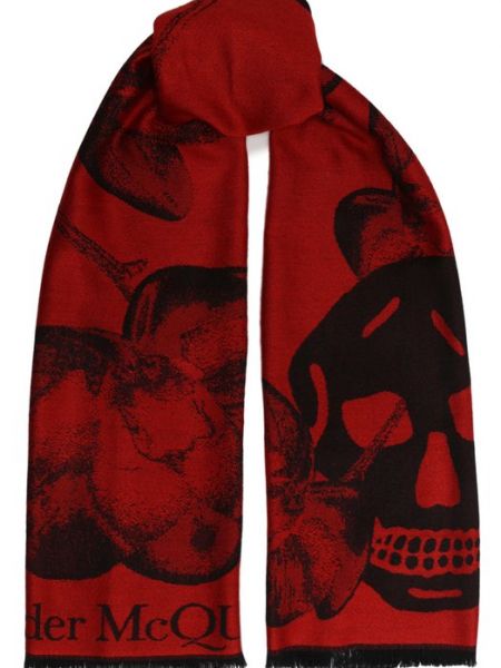 Красный шелковый шерстяной шарф Alexander Mcqueen