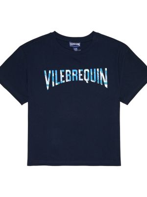 T-shirt i bomull med mönster för pojkar Vilebrequin Kids blå