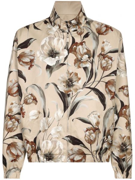Lagana jakna s cvjetnim printom s printom Dolce & Gabbana bež
