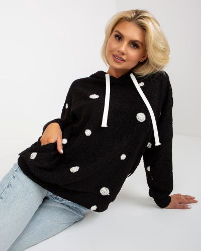 Taškuotas džemperis su kailiu Fashionhunters juoda