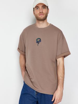 Oversized polo majica z vezenjem s kačjim vzorcem Trendyol