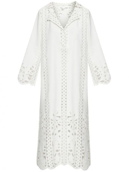 Midi haljina s cvjetnim printom s čipkom Oscar De La Renta bijela