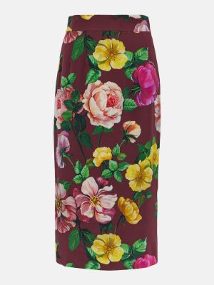 Kvetinová hodvábna midi sukňa Dolce&gabbana hnedá