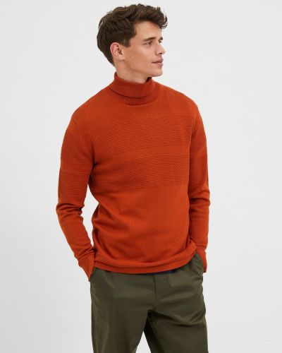 Pull col roulé Selected Homme orange