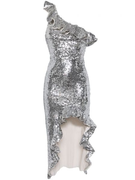 Ασύμμετρη μίντι φόρεμα με παγιέτες Needle & Thread ασημί