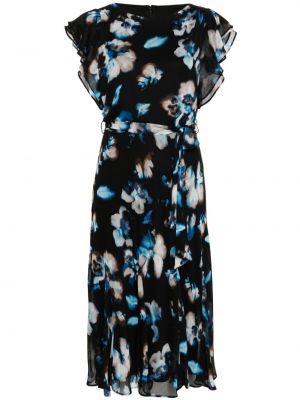 Midi obleka s cvetličnim vzorcem s potiskom iz krep tkanine Dkny črna
