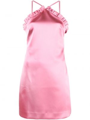 Satenska koktel haljina s volanima P.a.r.o.s.h. ružičasta