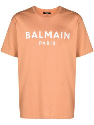 T-shirt en coton à imprimé Balmain marron