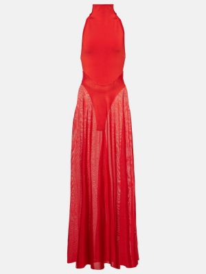 Jersey midi obleka z mrežo Alaia rdeča