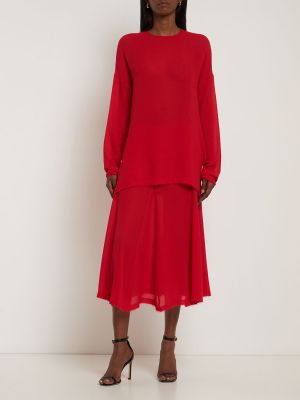 Hodvábna midi sukňa Ferragamo červená