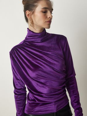 Žametna bluza iz rebrastega žameta Happiness İstanbul vijolična