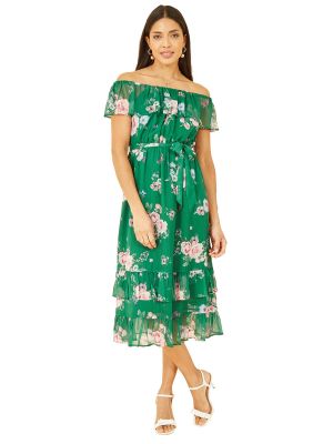 Платье в цветочек с принтом с глубоким декольте Yumi зеленое