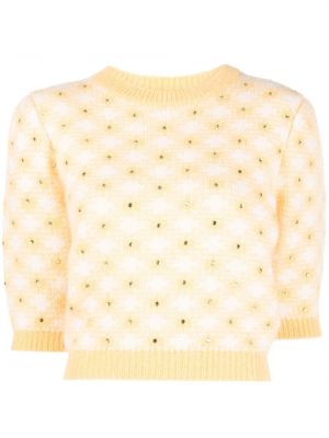 Moherowy sweter z kryształkami Alessandra Rich żółty