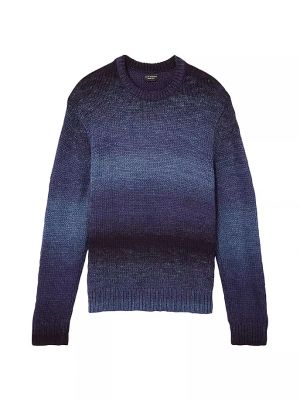Синий свитер в полоску с круглым вырезом Club Monaco